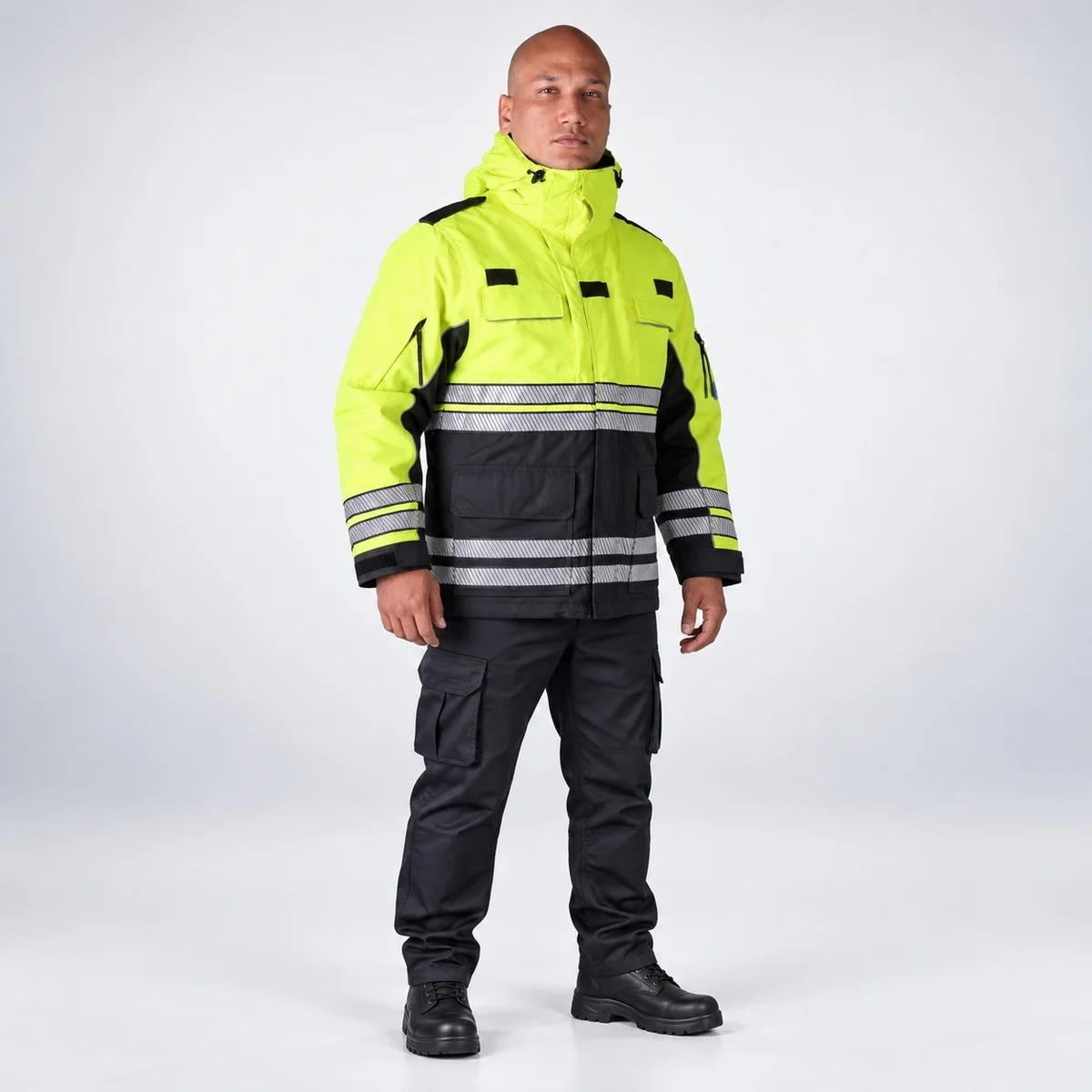 Neon Yellow and Black High Visibility Safety Jacket and Trouser Set