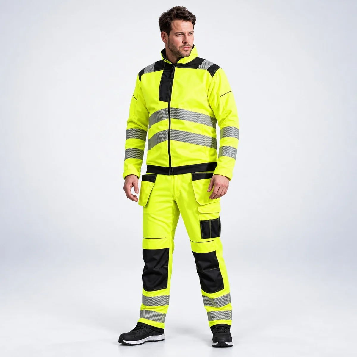 Hi-Vis Fluorescent Yellow and Black Workwear Suit