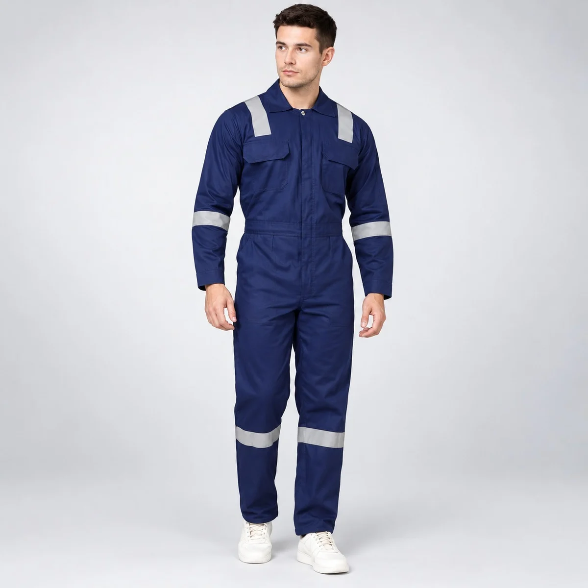 Navy Blue Industrial Coverall with Reflective Tape