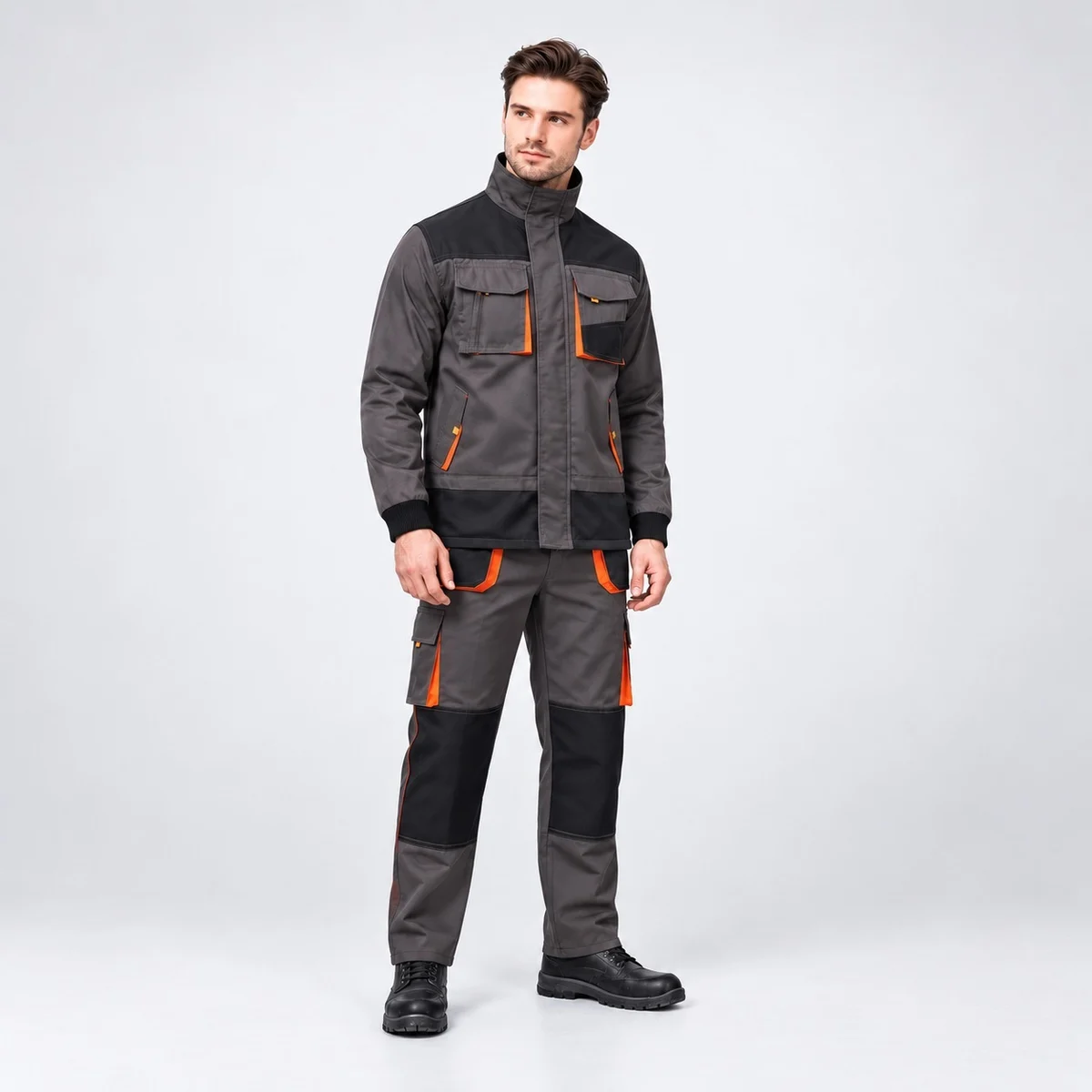 Industrial Workwear Set with Safety Jacket and Cargo Trousers