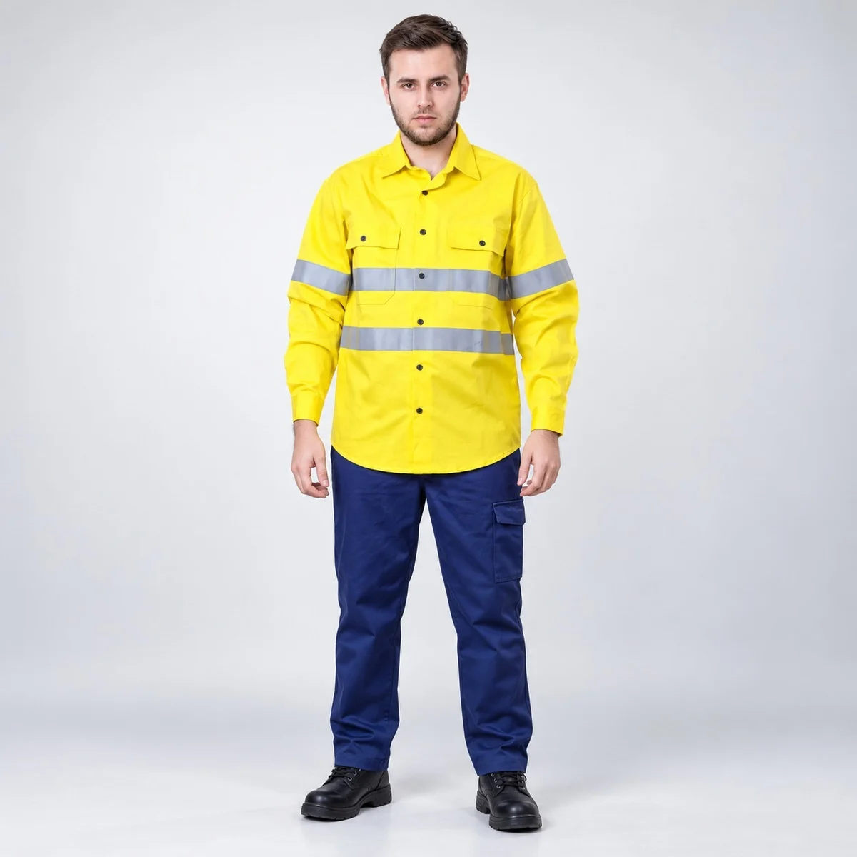 Hi-Vis Yellow and Blue Cotton Twill Industrial Workwear Set