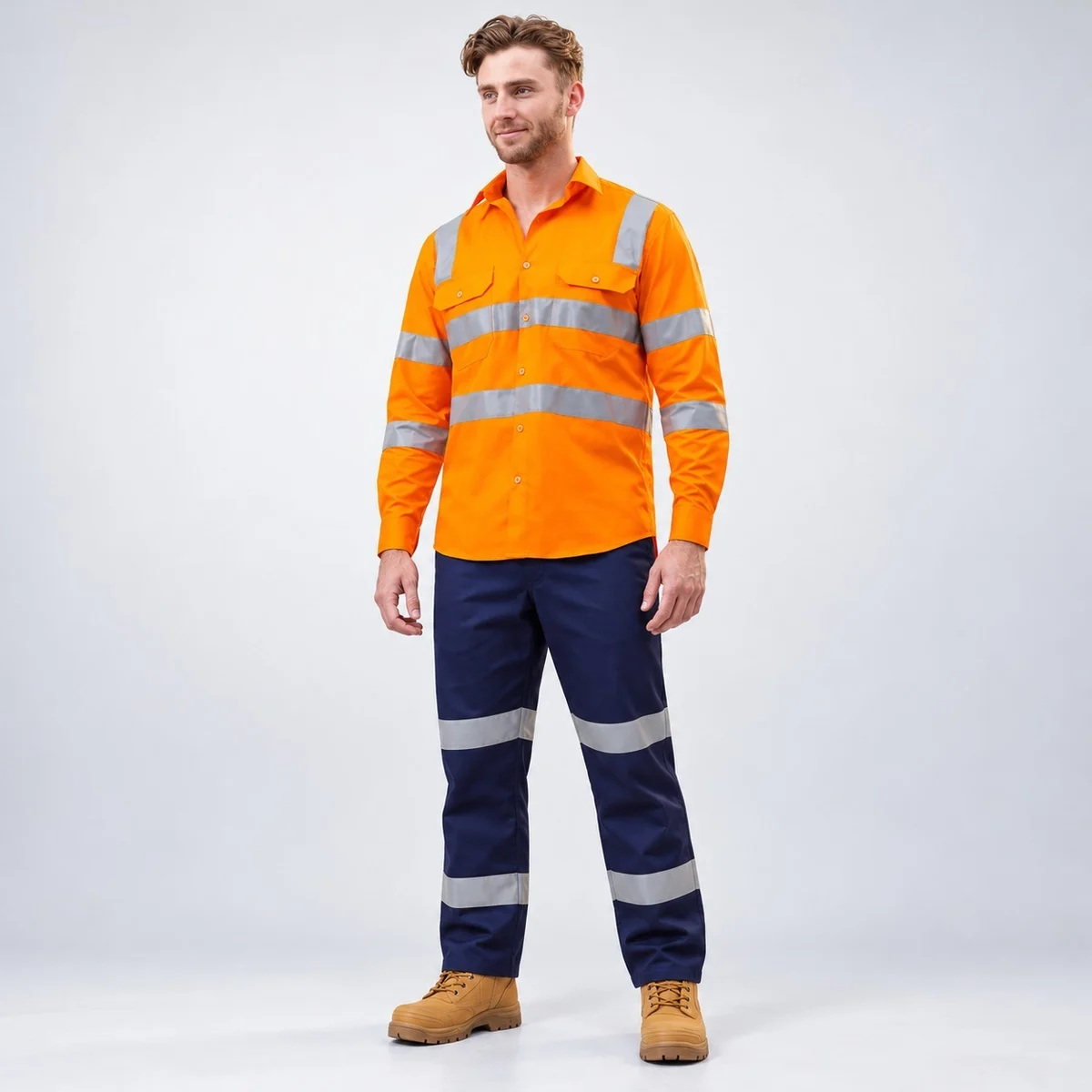 Hi-Vis Orange and Navy Industrial Workwear Set