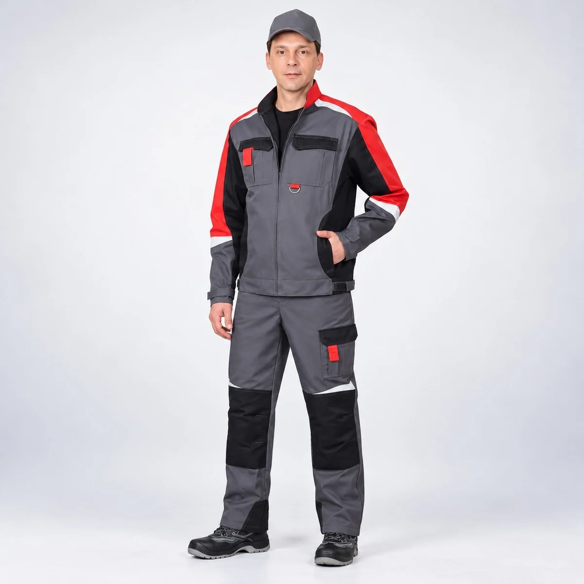 Industrial Uniform Set with Multi-Pocket Jacket and Cargo Trousers