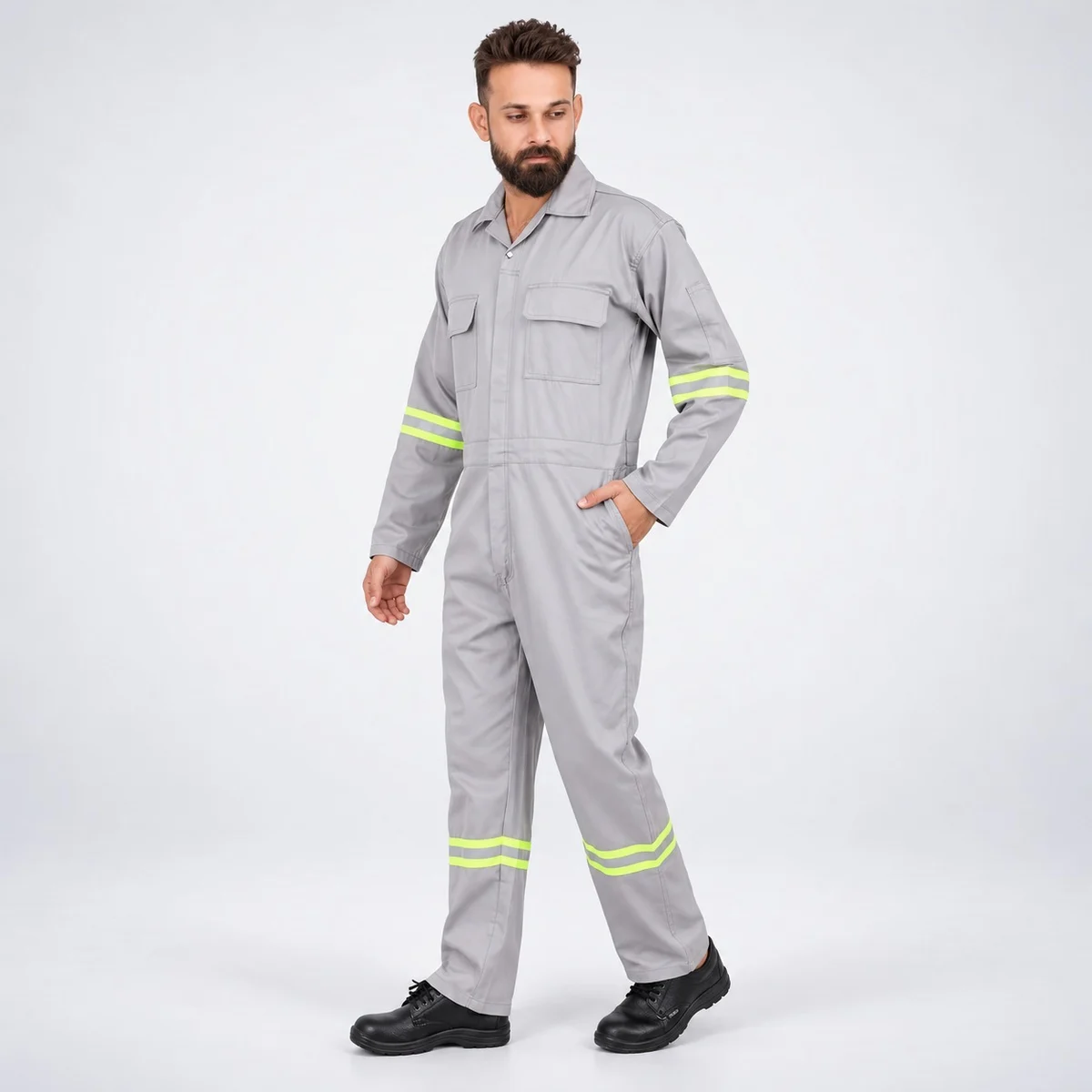 Grey Industrial Coverall with Reflective Tape