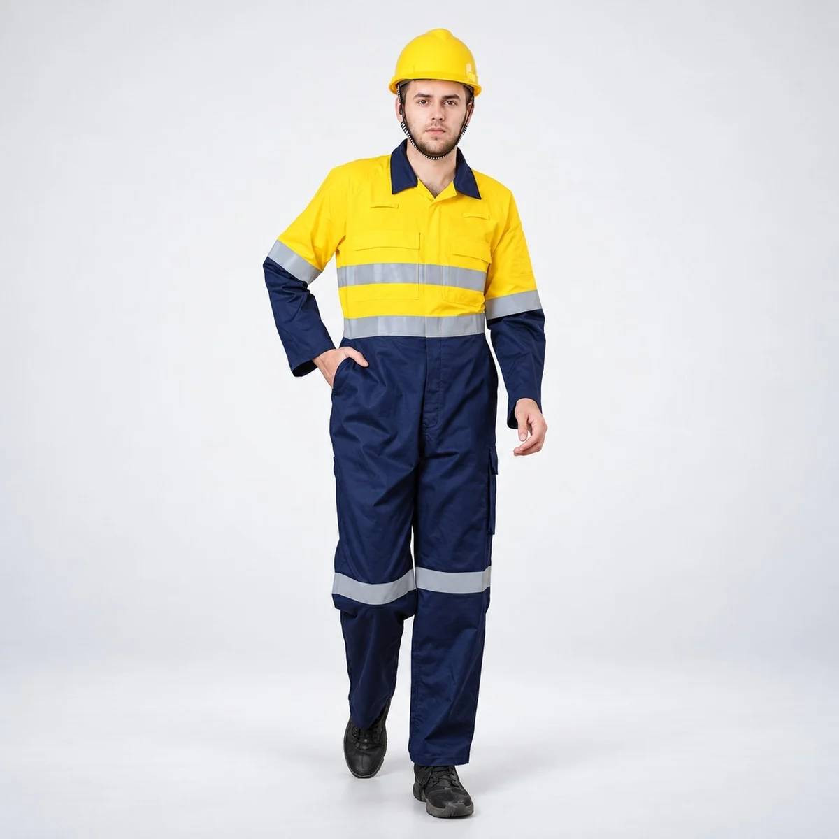 Yellow And Navy Blue High-Visibility Safety Coverall