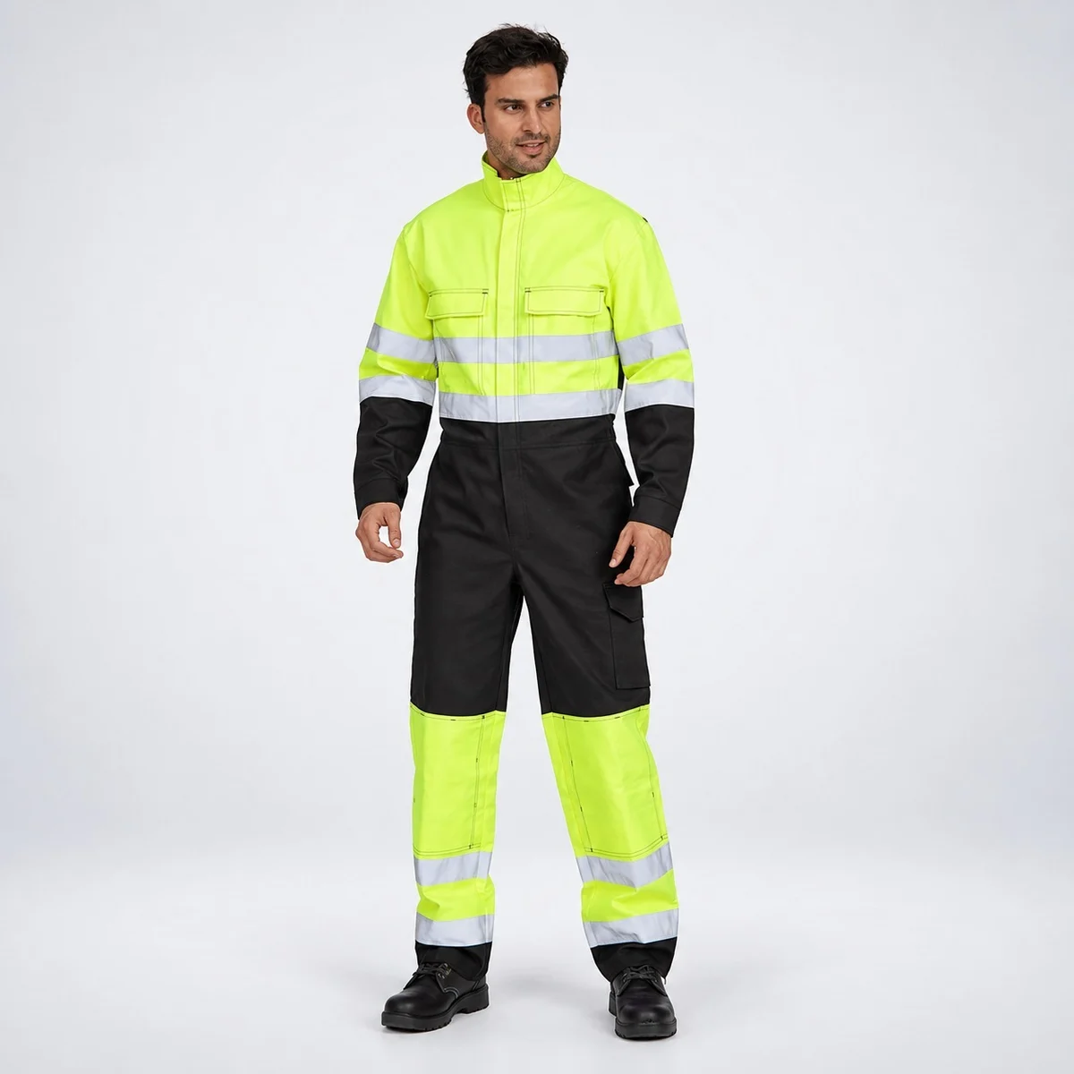 Neon Yellow And Black High Visibility Safety Coverall