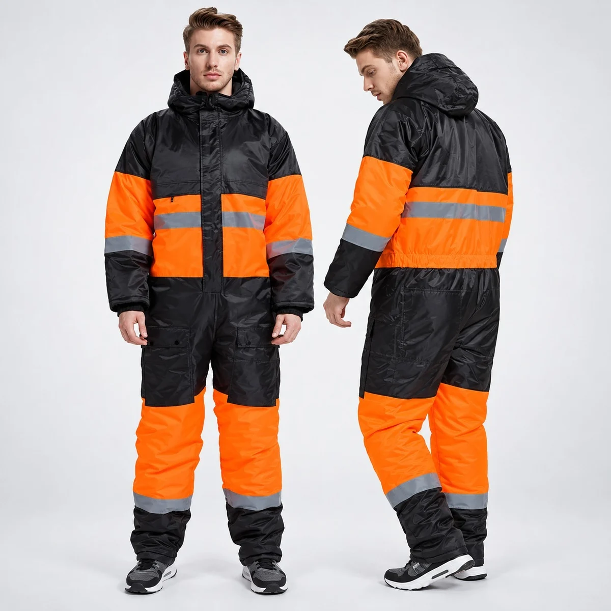 Black and Orange High-Visibility Hooded Coverall