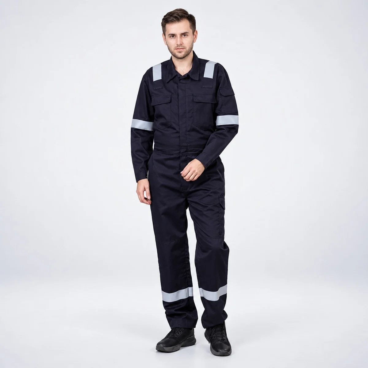 Navy Blue Industrial Safety Coverall with Reflective Tape