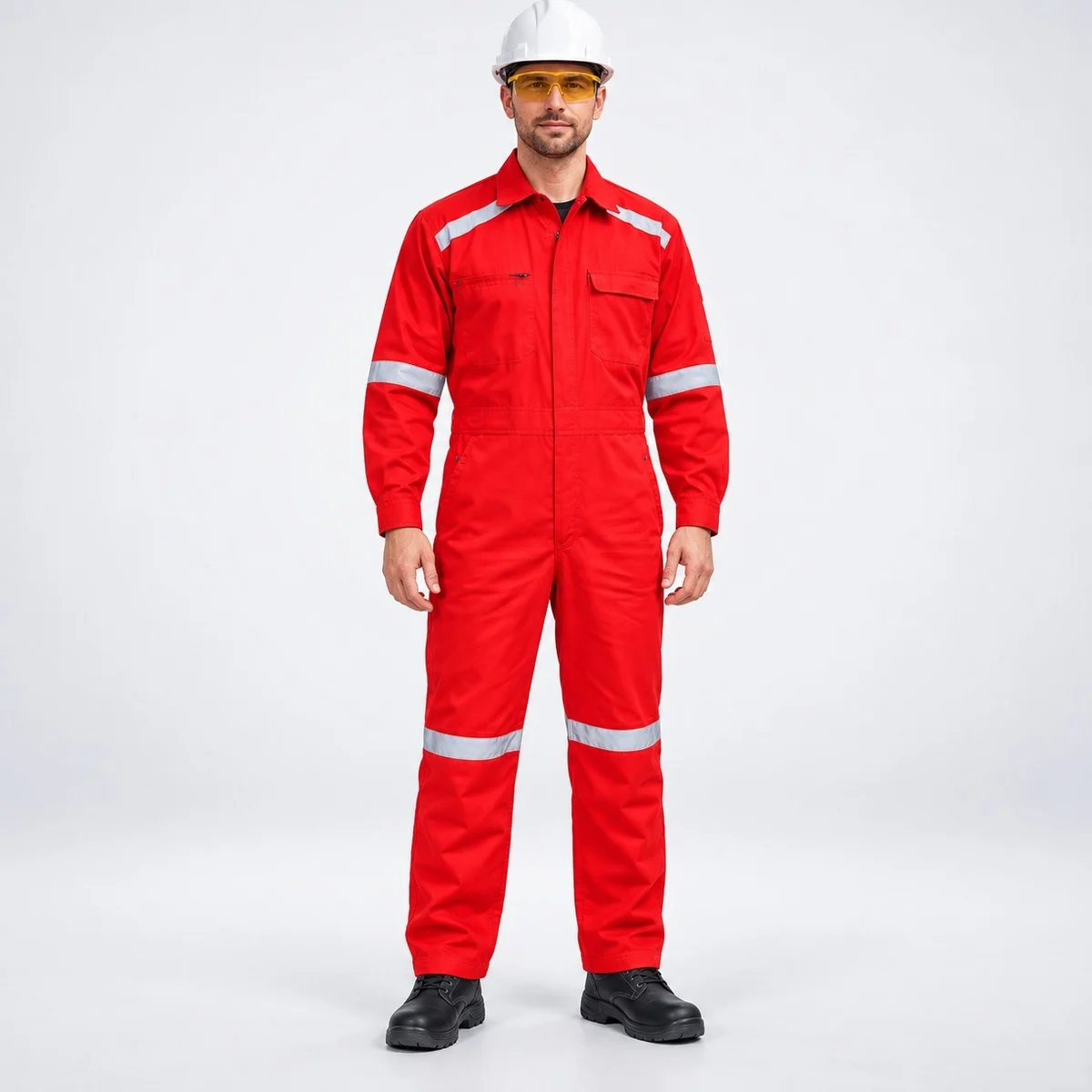 Red Industrial Coverall with Reflective Tape
