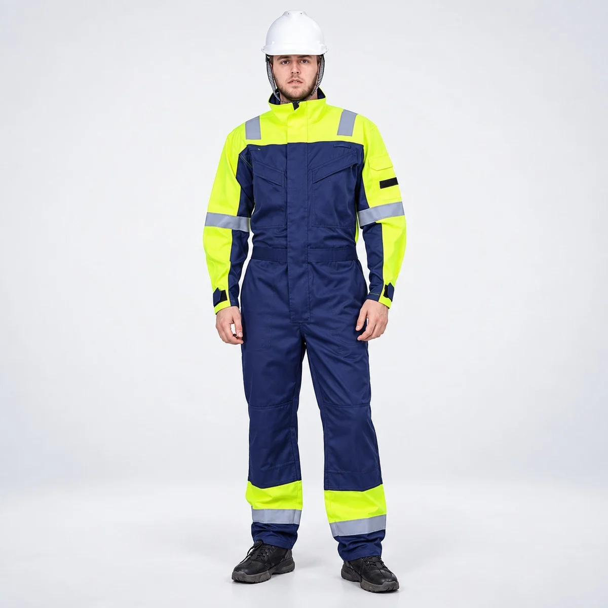 Blue and High-Visibility Yellow Industrial Coverall