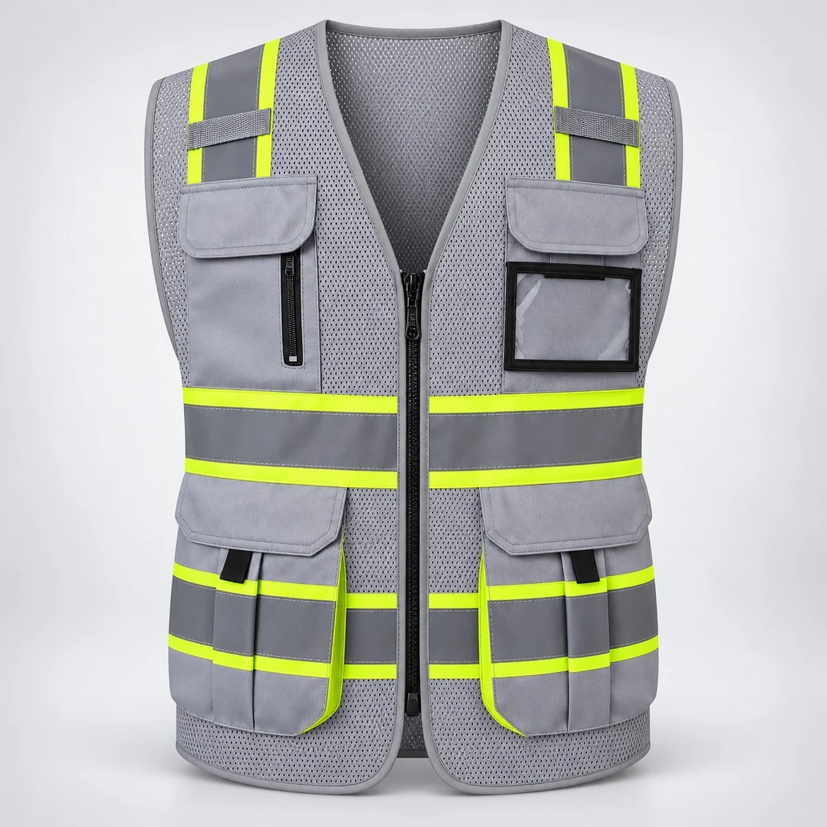 Grey Mesh Safety Vest with Pockets