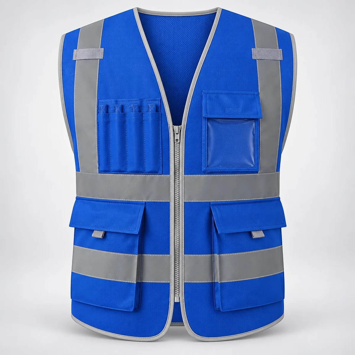 Industrial Blue Safety Vest with Utility Pockets