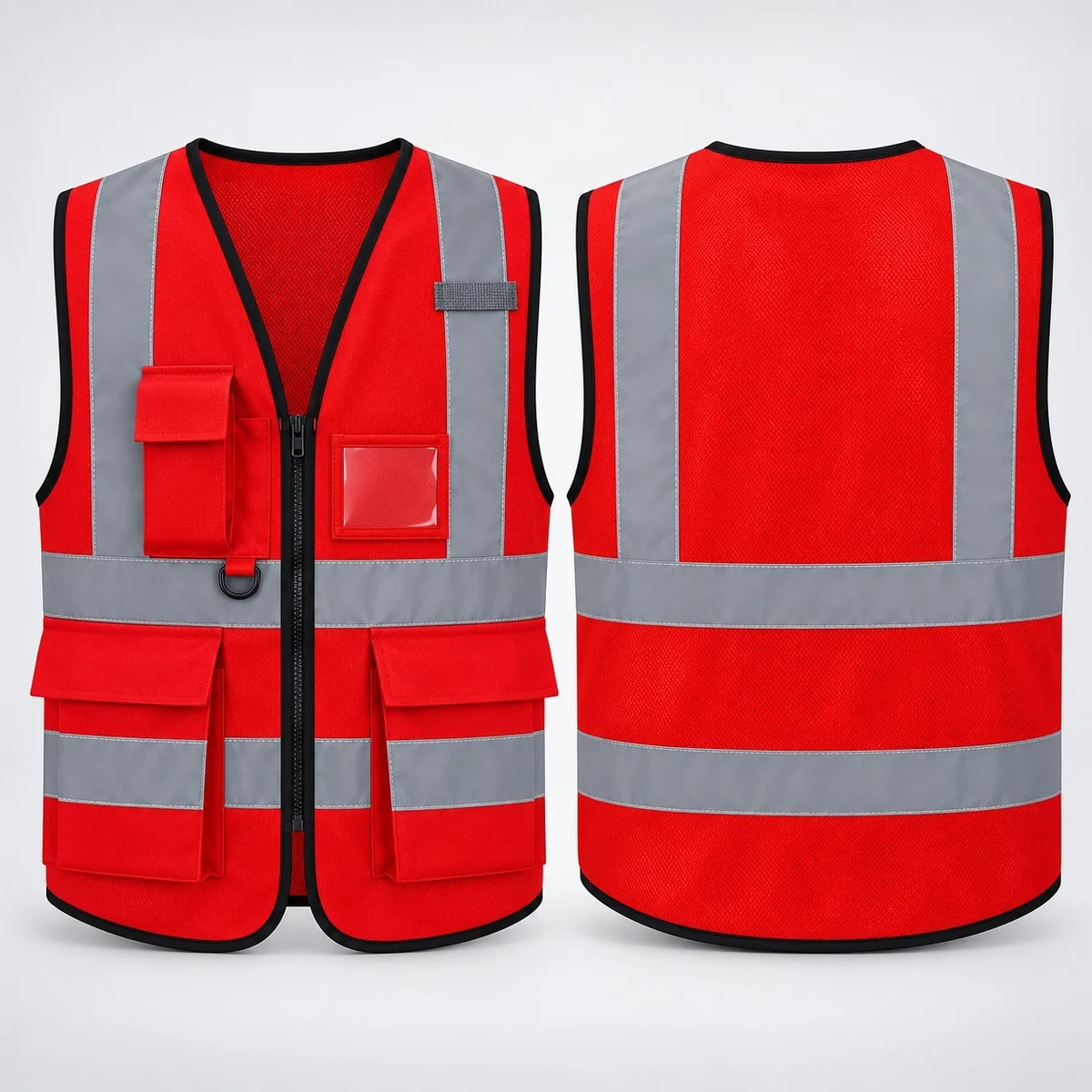 Industrial Safety Vest in Red with Reflective Strips