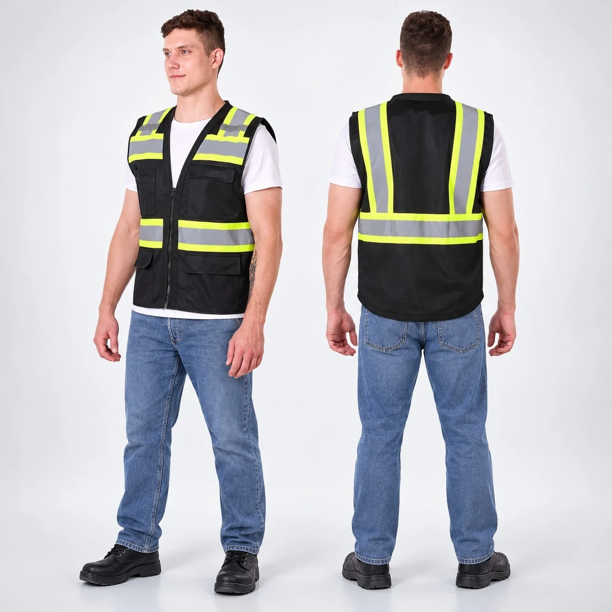 Mens Black High-Visibility Safety Vest