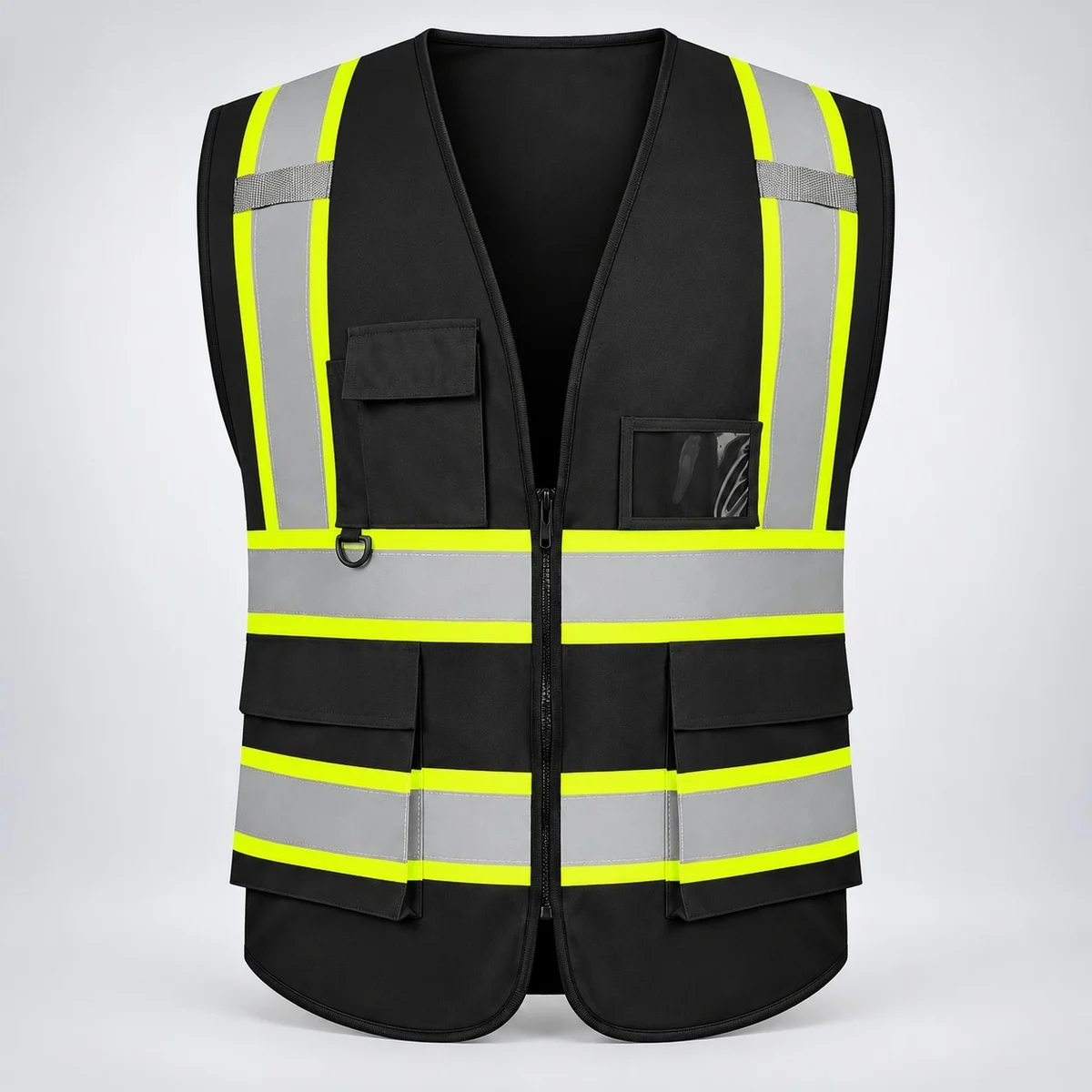 Black Industrial High-Visibility Safety Vest