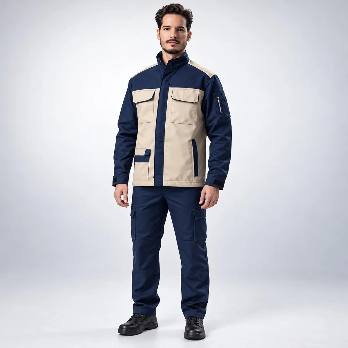 Navy Blue And Beige Industrial Workwear Set
