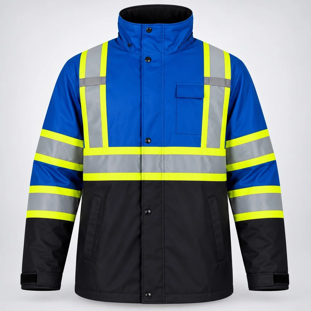 Blue and Black High-Visibility Industrial Safety Jacket