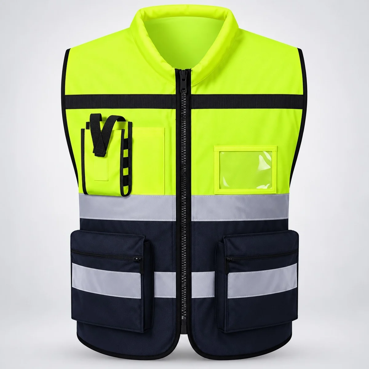 Neon Yellow and Navy Blue Industrial Safety Vest