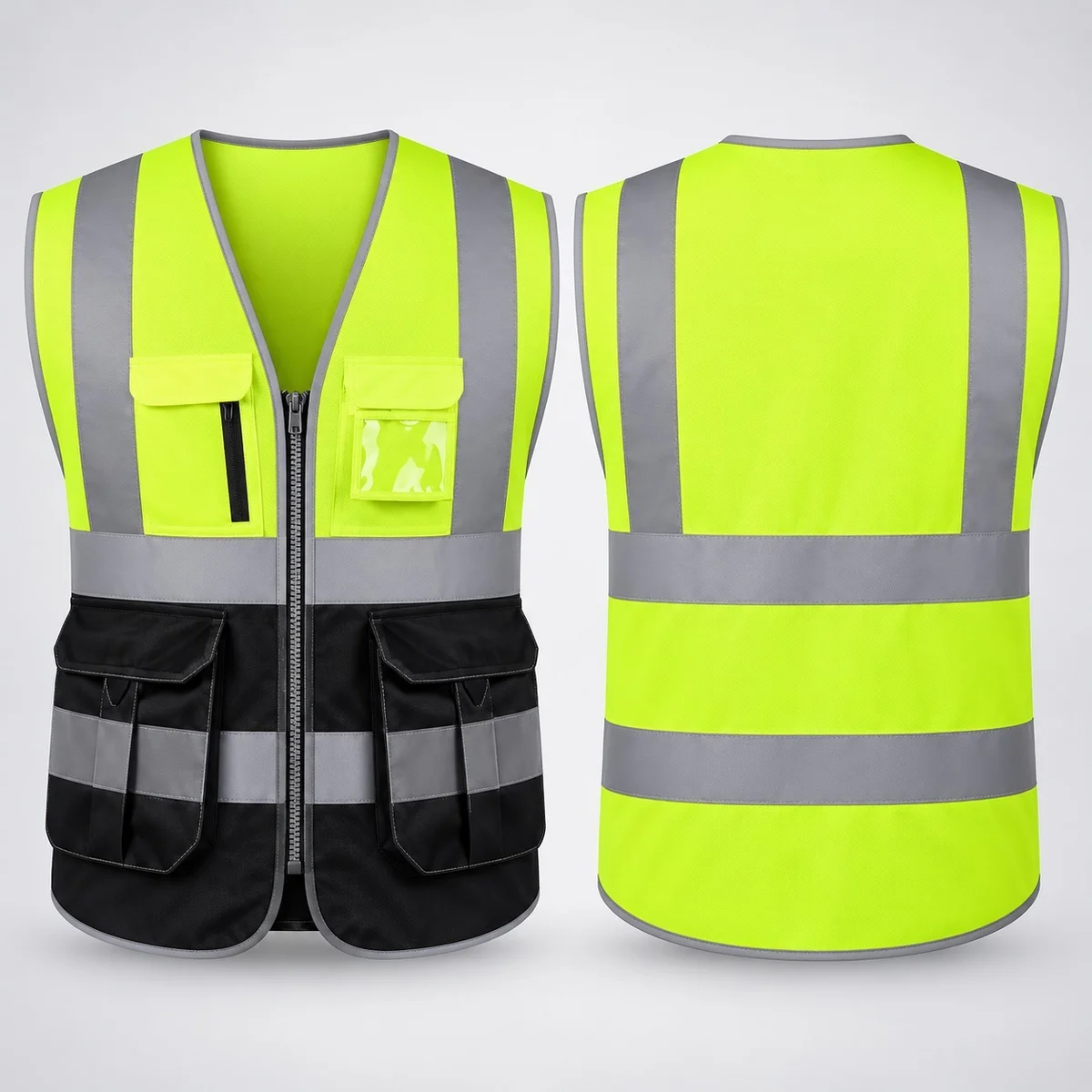 Neon Yellow And Black Industrial Safety Vest