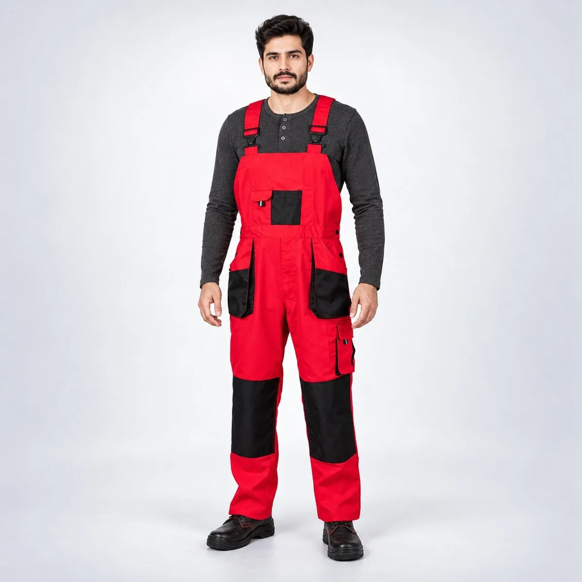 Red And Black Industrial Bib Overalls