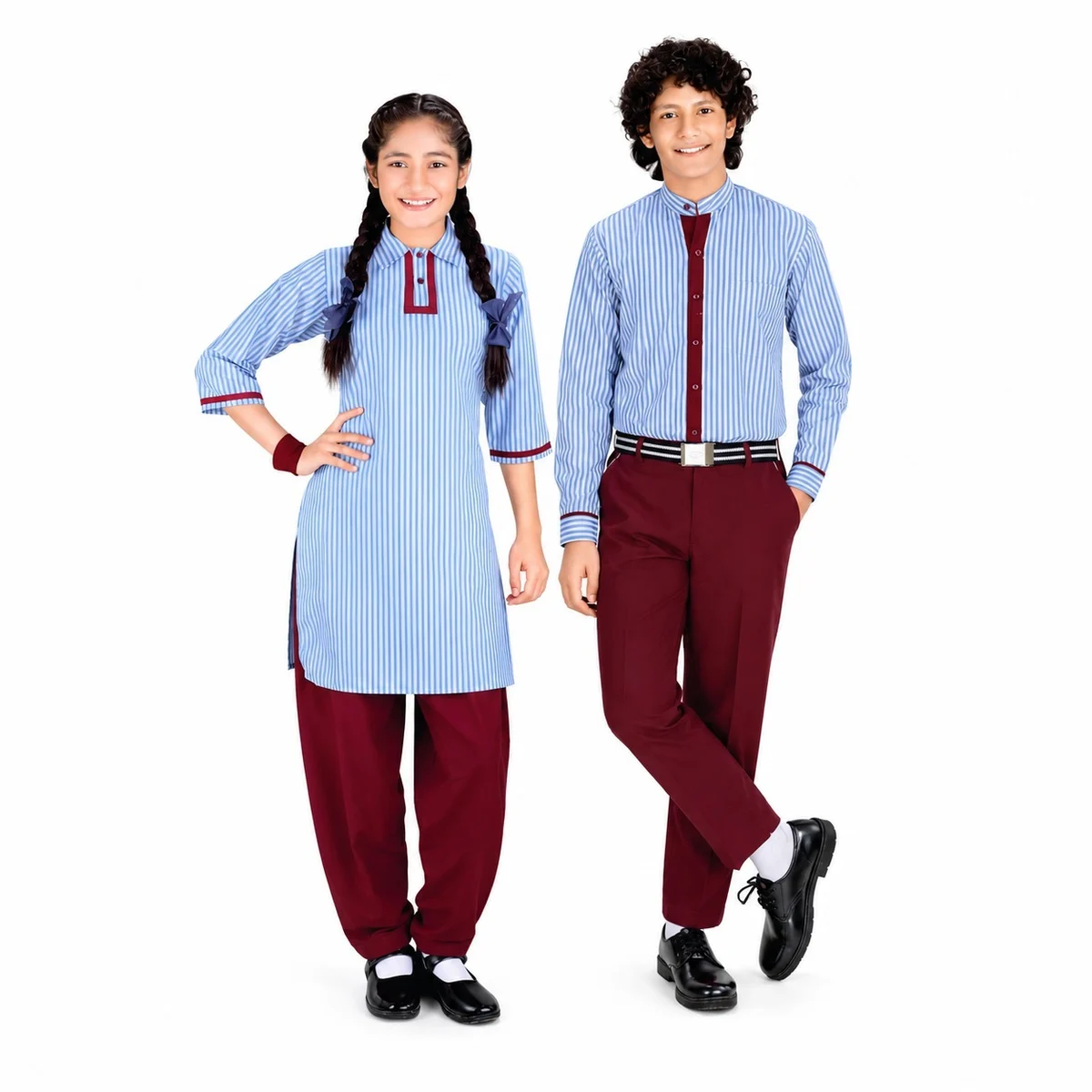 Blue Striped and Maroon School Uniform Set
