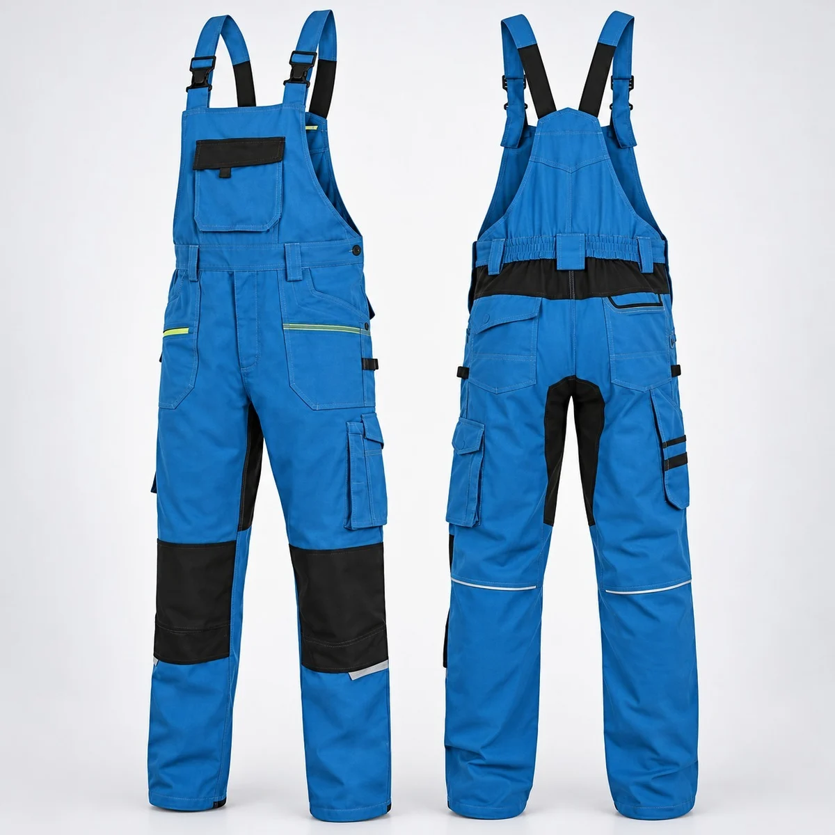Blue and Black Industrial Cotton Twill Overalls