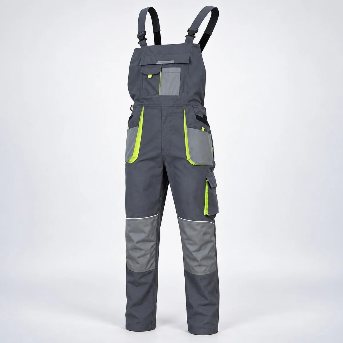 Grey and Lime Green Industrial Bib Overalls