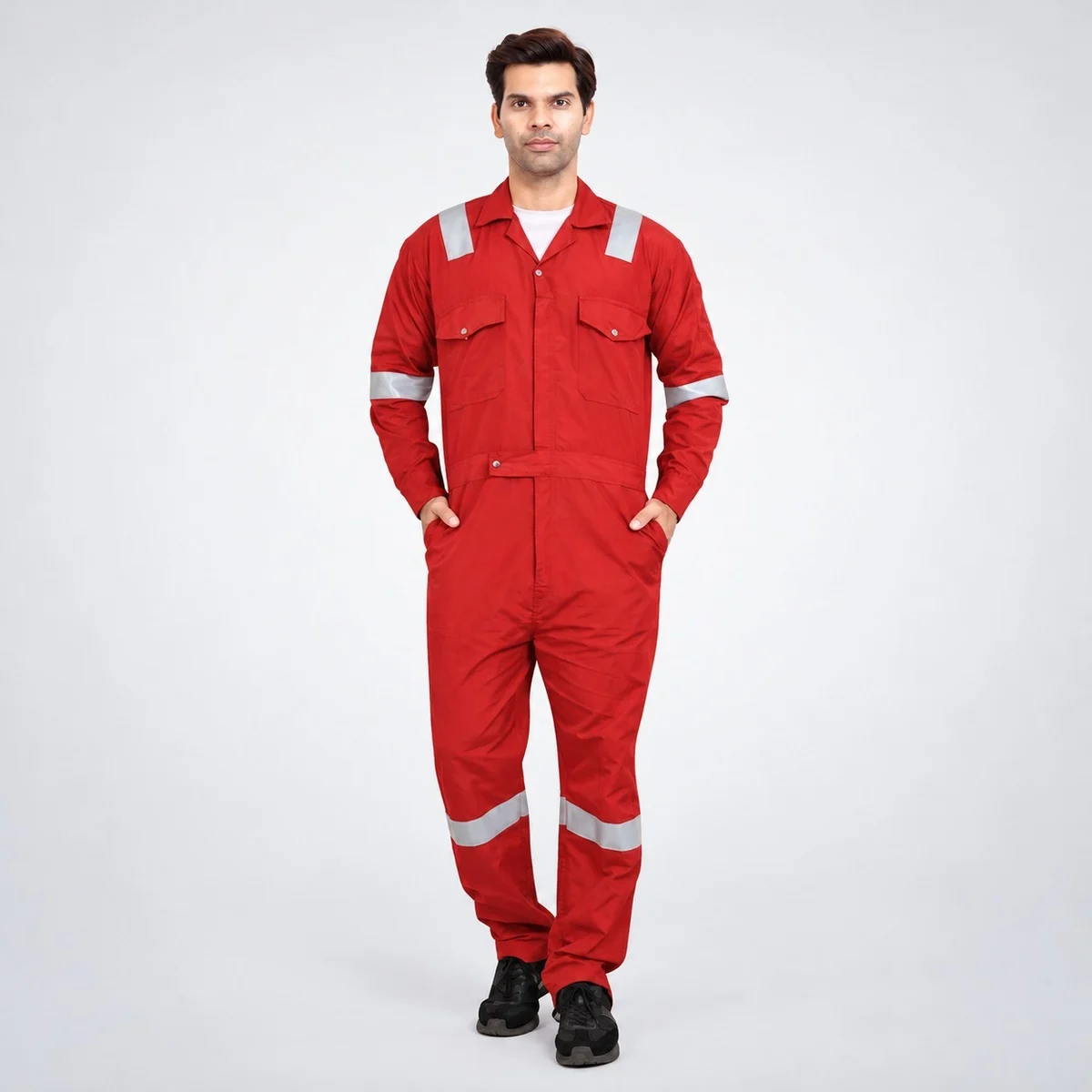 Red Industrial Coverall with Reflective Tape