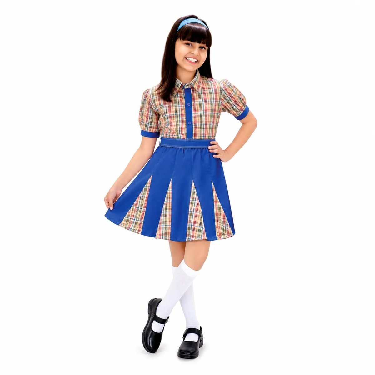 Girls Plaid and Blue School Uniform Set