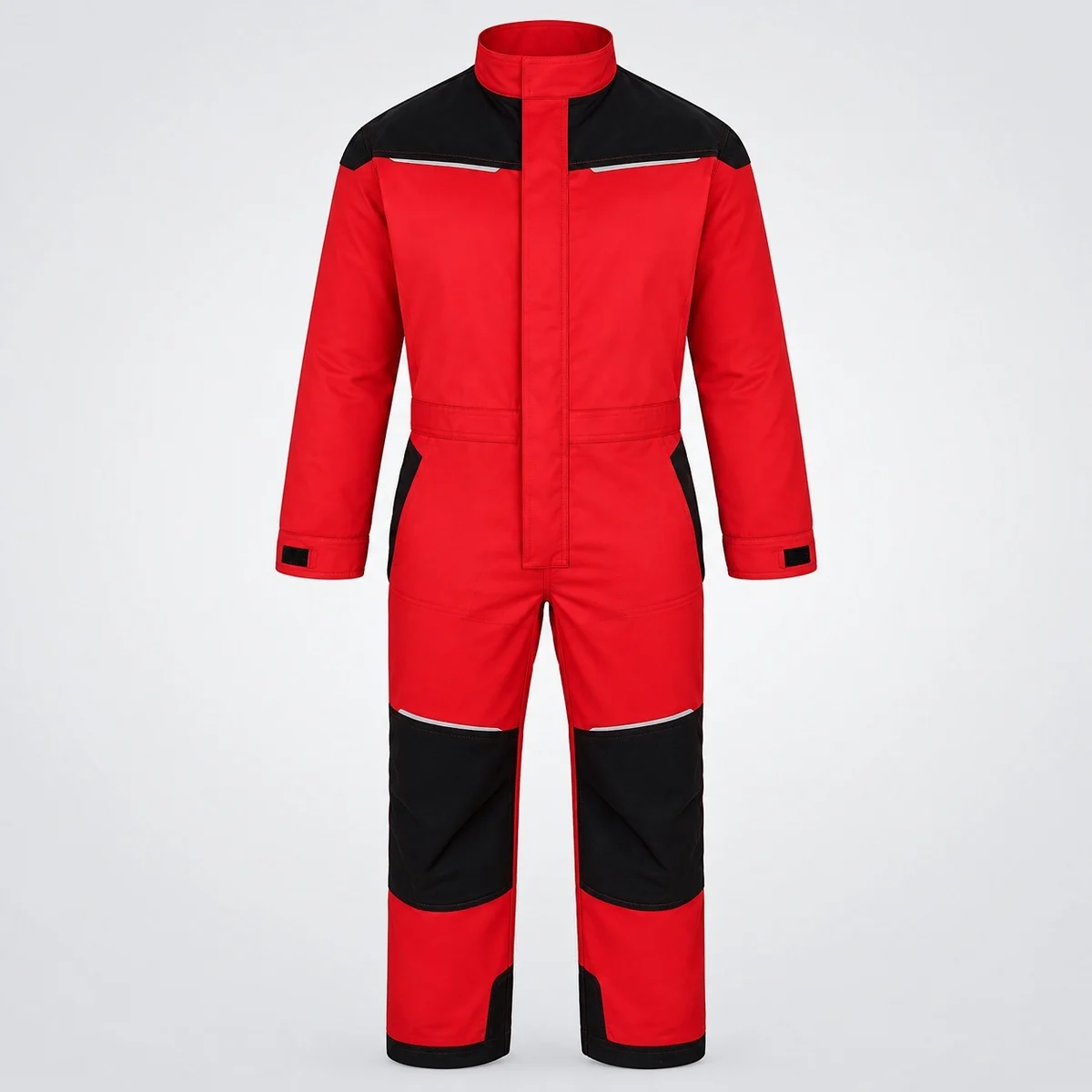 Red and Black Industrial Coverall with Reflective Piping