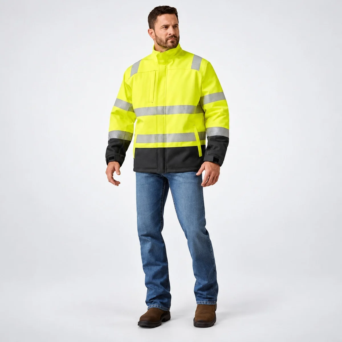 Neon Yellow And Black Industrial High-Vis Safety Jacket