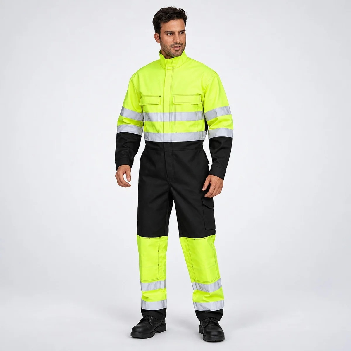 High-Visibility Neon Yellow And Black Industrial Coverall