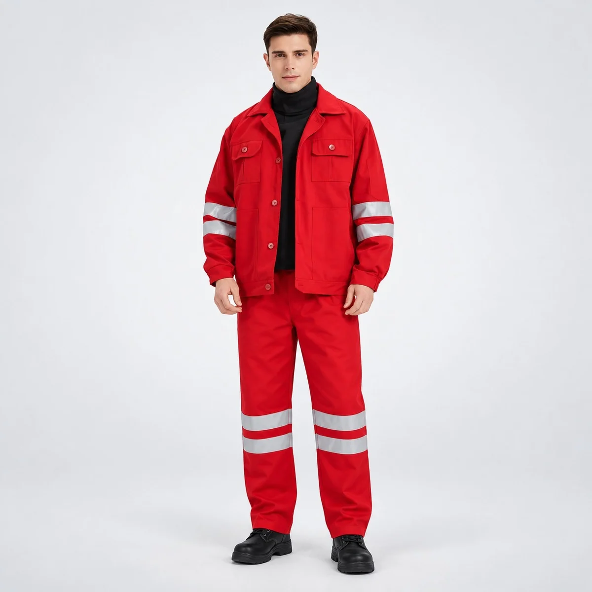 Red Industrial Uniform Set with Reflective Tape