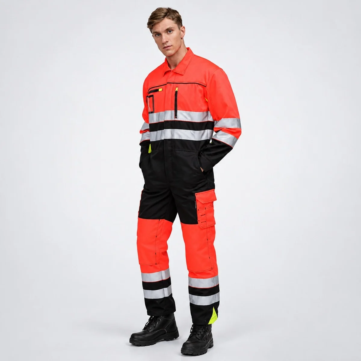 High-Visibility Orange And Black Industrial Coverall