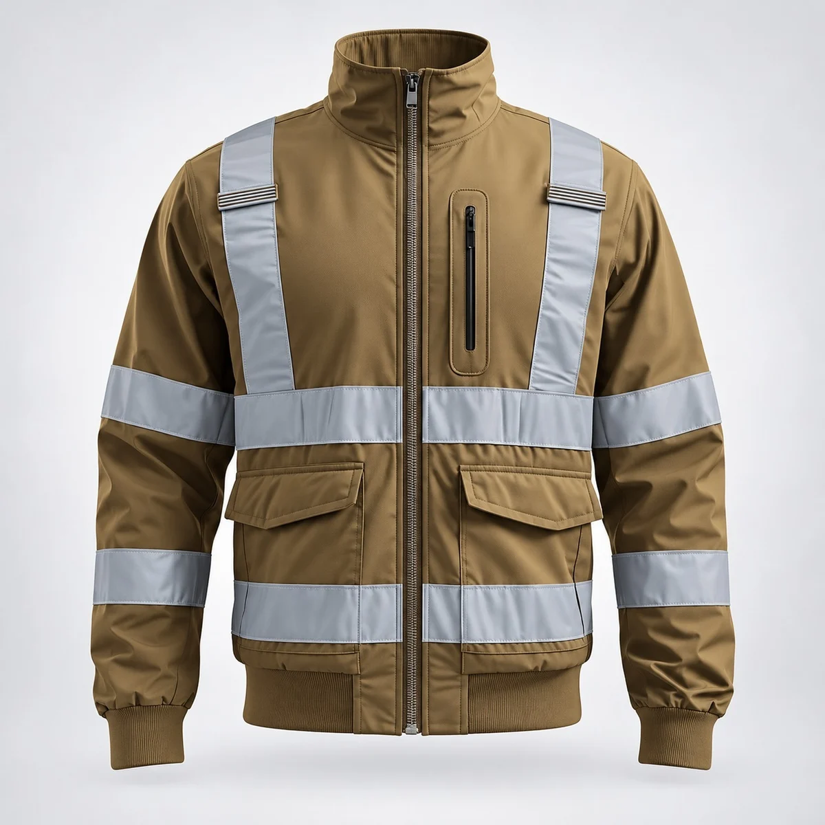 Khaki High Visibility Industrial Safety Jacket
