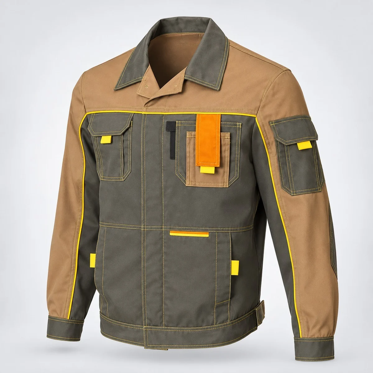 Industrial Brown and Grey Cotton Twill Work Jacket