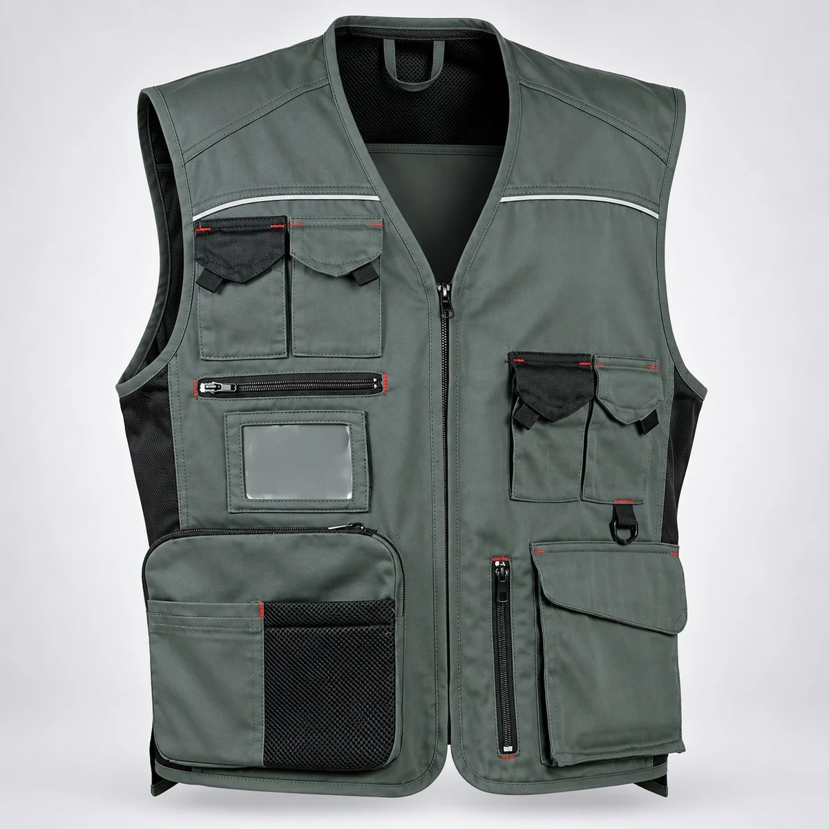 Mens Grey Poly-Cotton Industrial Utility Vest