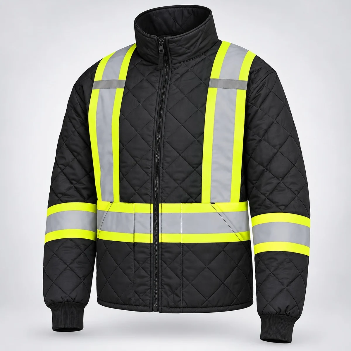 Men's Black Quilted Hi-Vis Safety Jacket