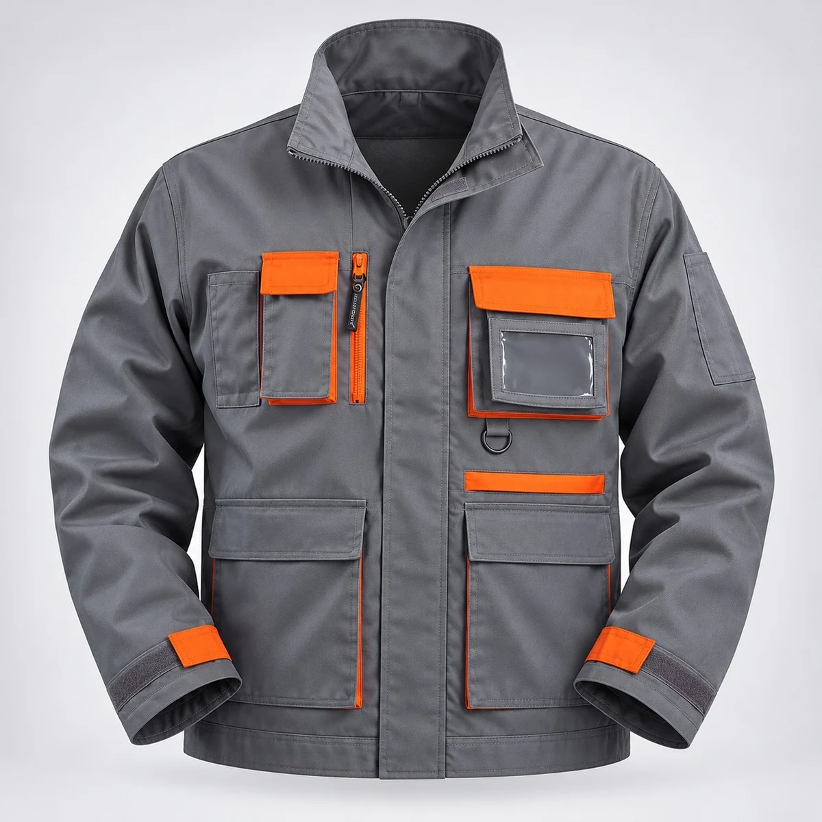 Industrial Grey Work Jacket with Orange Trim