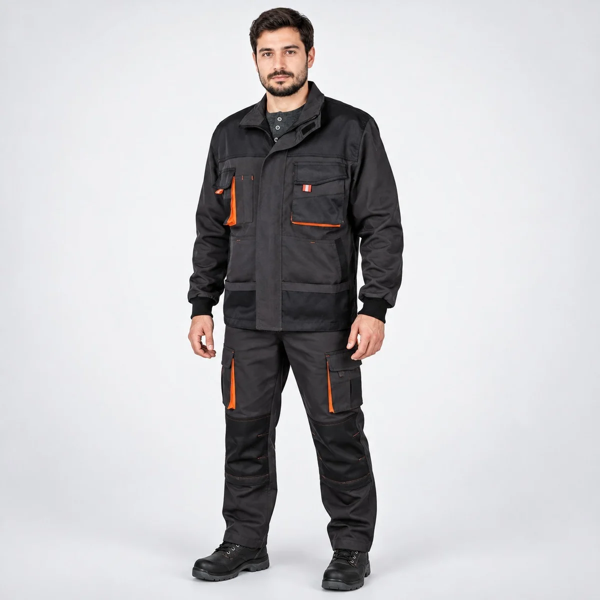 Charcoal Grey and Orange Industrial Workwear Set