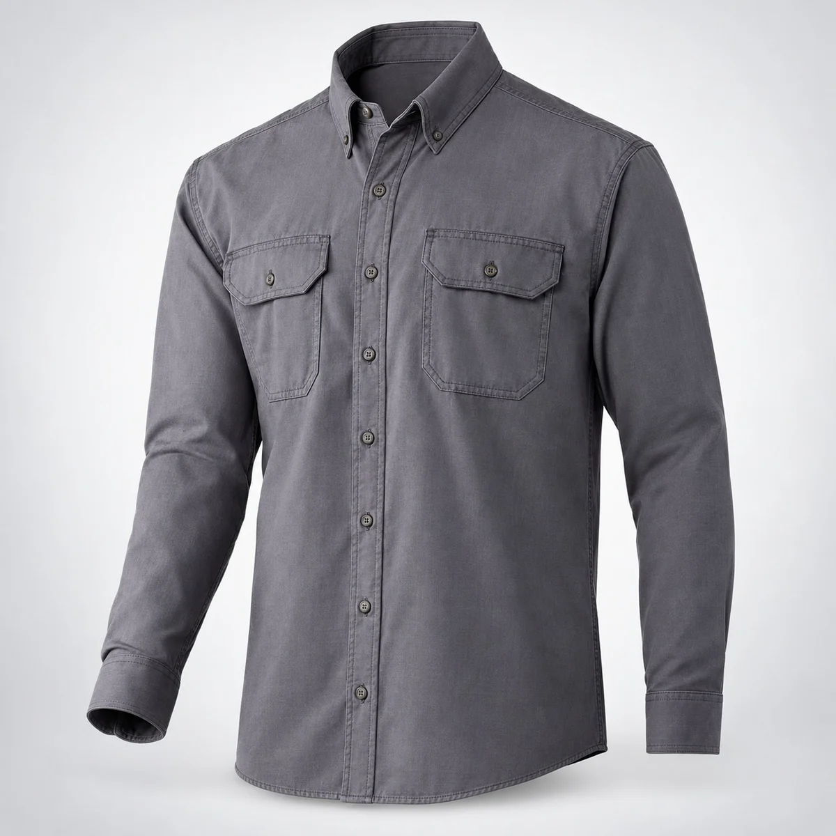 Charcoal Grey Cotton Twill Industrial Work Shirt