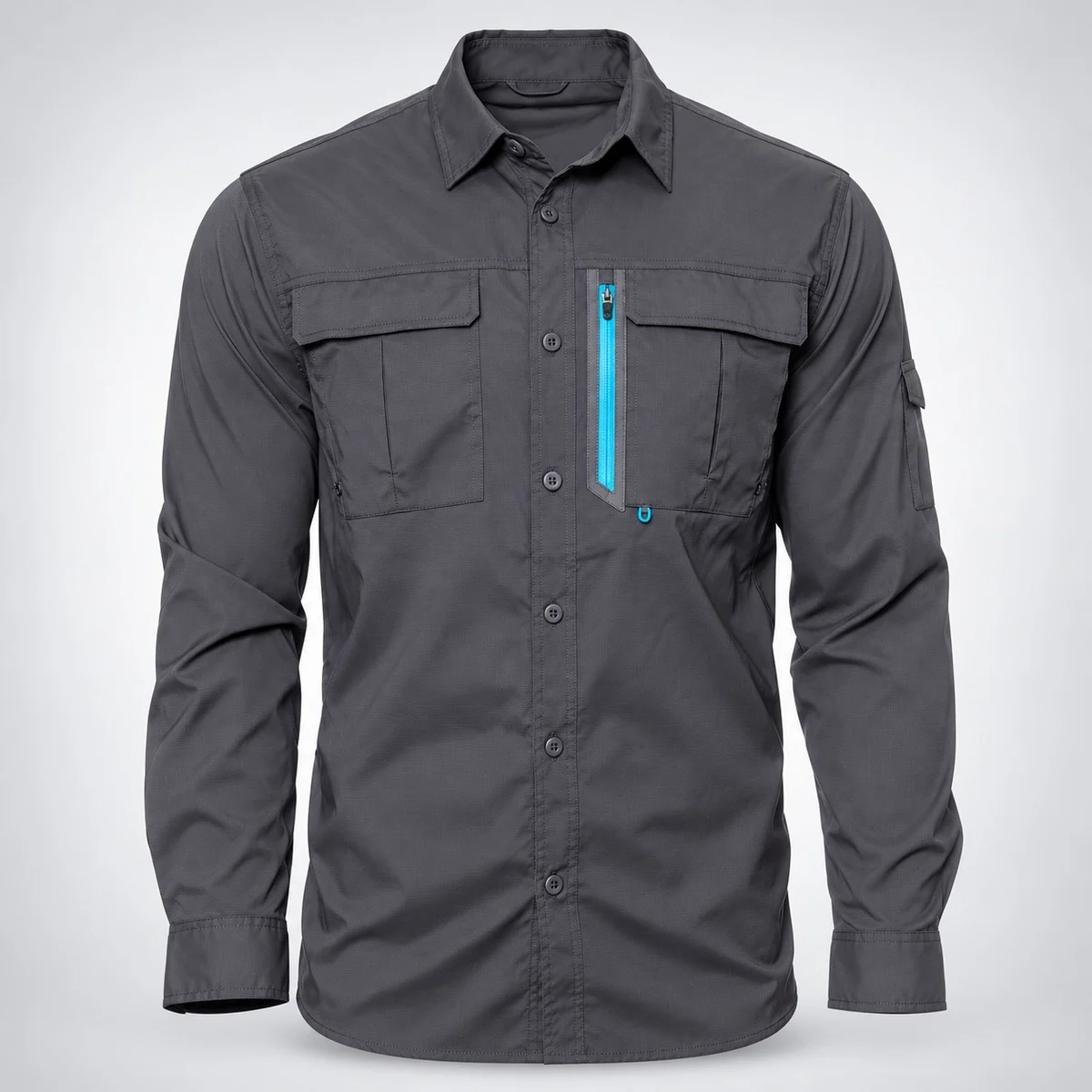 Charcoal Grey Industrial Utility Shirt with Zip Pocket