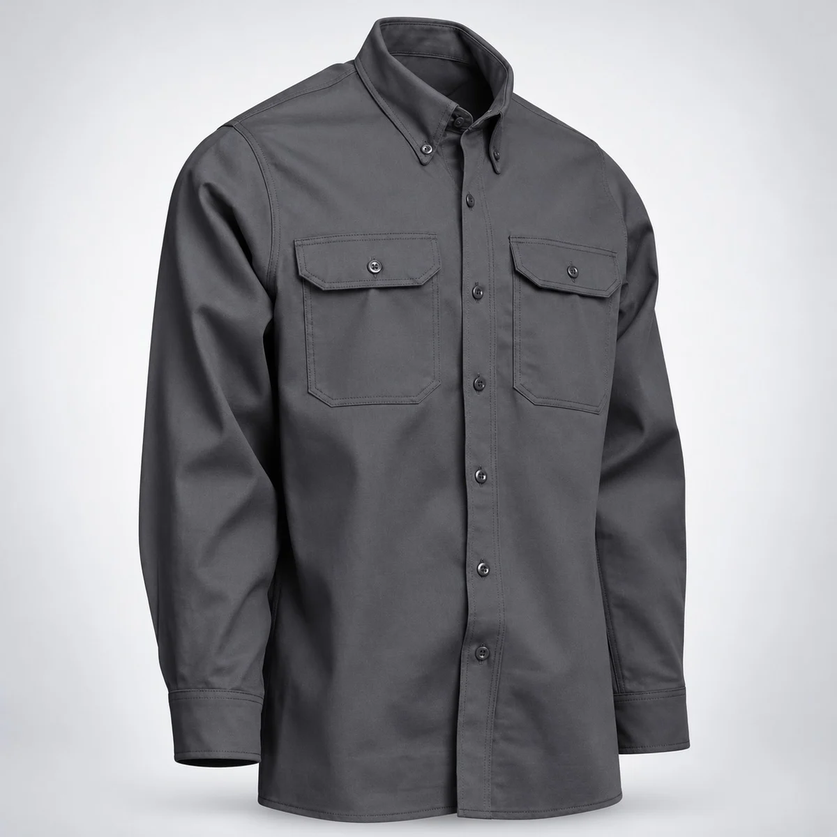Charcoal Grey Cotton Twill Industrial Work Shirt