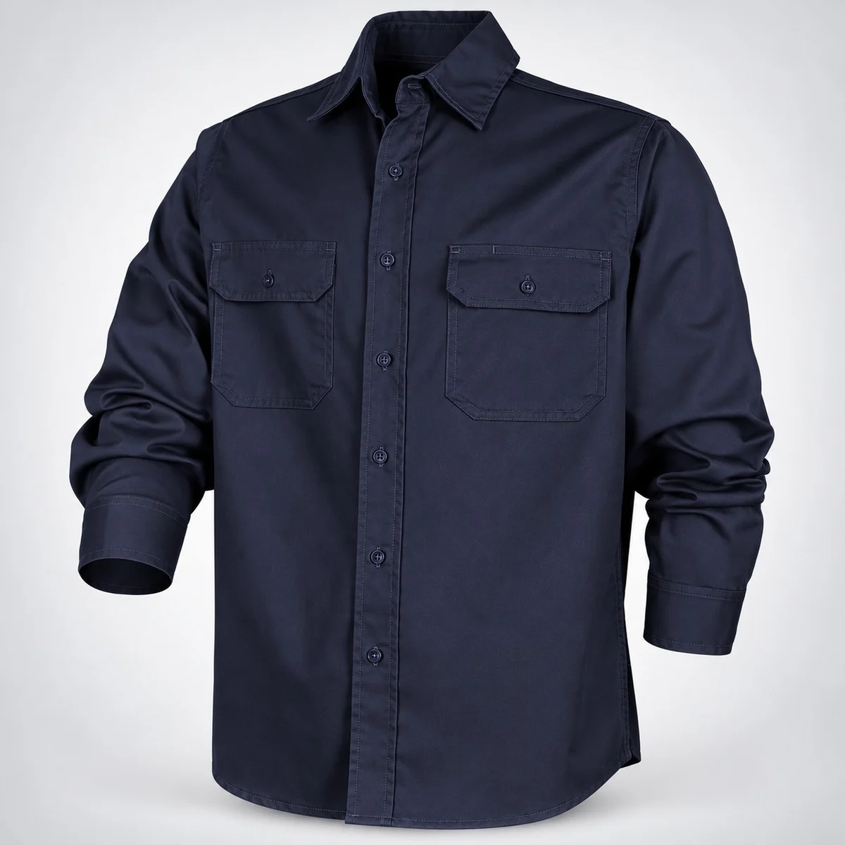 Mens Navy Blue Cotton Twill Industrial Work Shirt