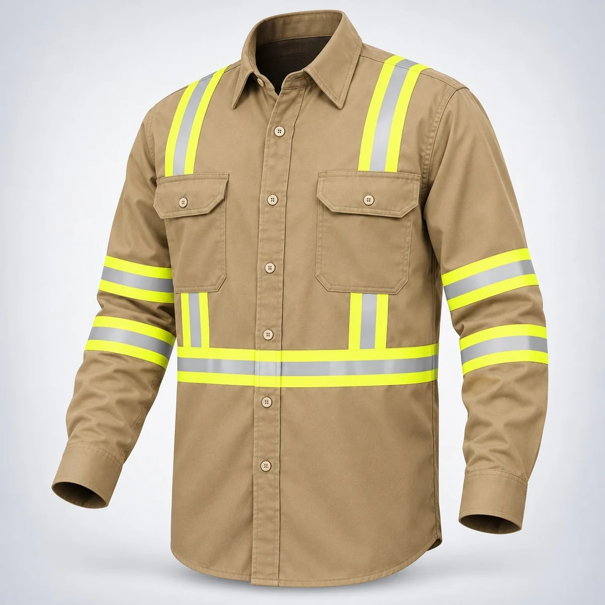 Khaki High Visibility Industrial Work Shirt