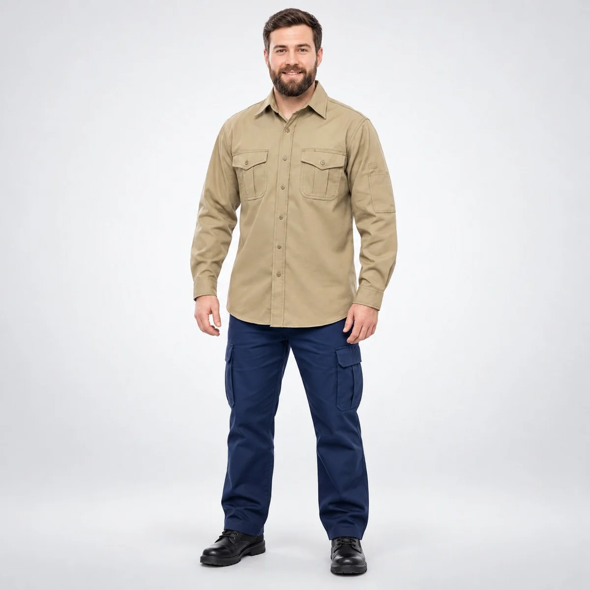 Industrial Khaki and Blue Work Uniform Set