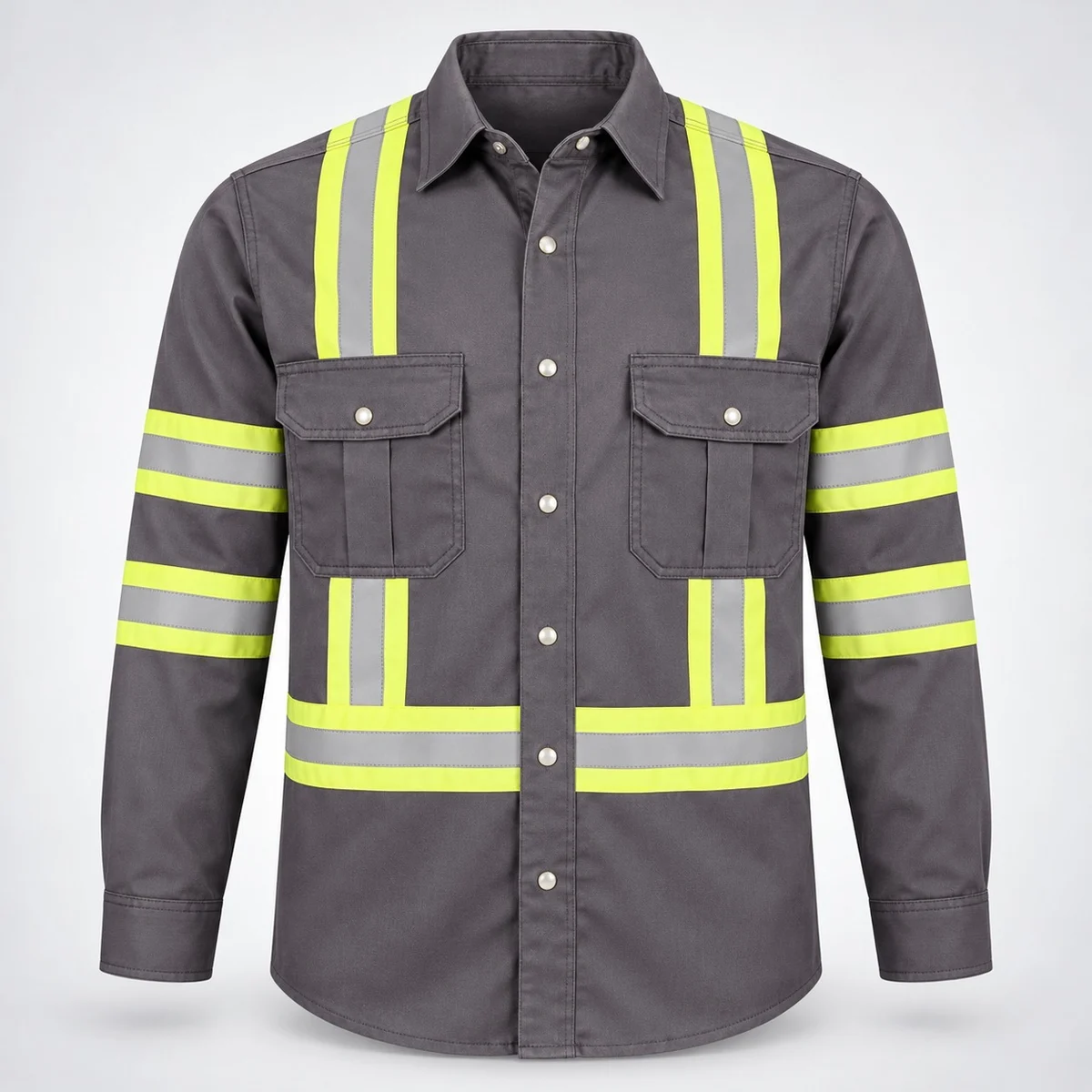 Charcoal Grey High-Visibility Industrial Work Shirt