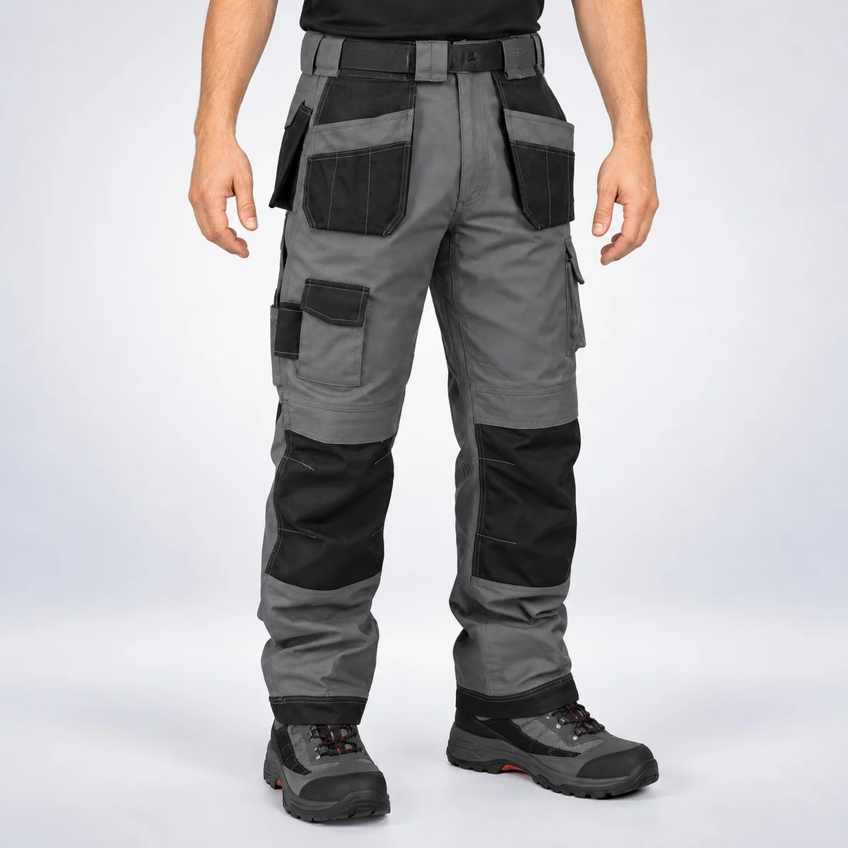 Grey and Black Industrial Cotton Twill Cargo Trousers