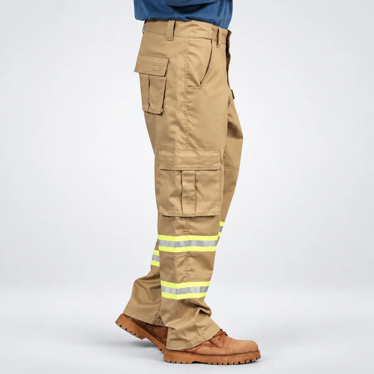 Industrial Khaki Cargo Trousers with Reflective Tape