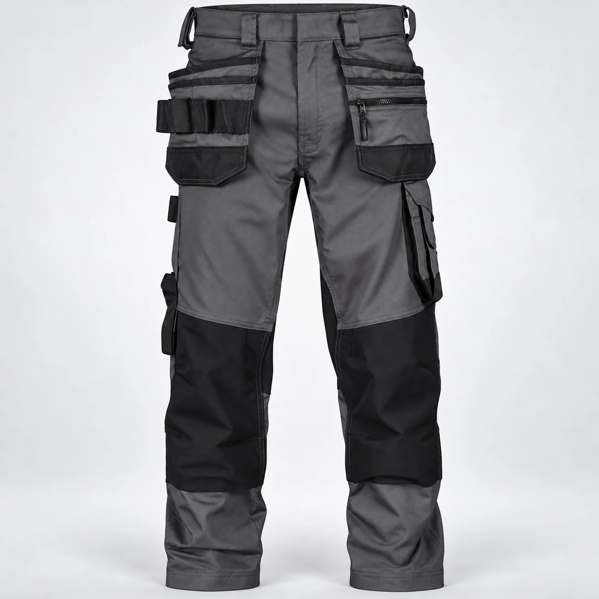 Grey and Black Industrial Cotton Twill Cargo Trousers